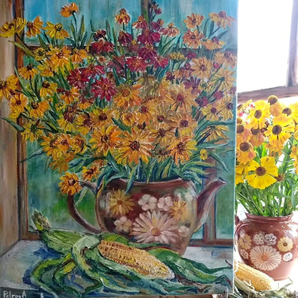 холст масло подсолнух натюрморт маслом oiloncanvas #instaart instaartist artist artfor home tillife stillife painting flowers etude artforsale artist corntlowers живопись натюрморт луговые цветы