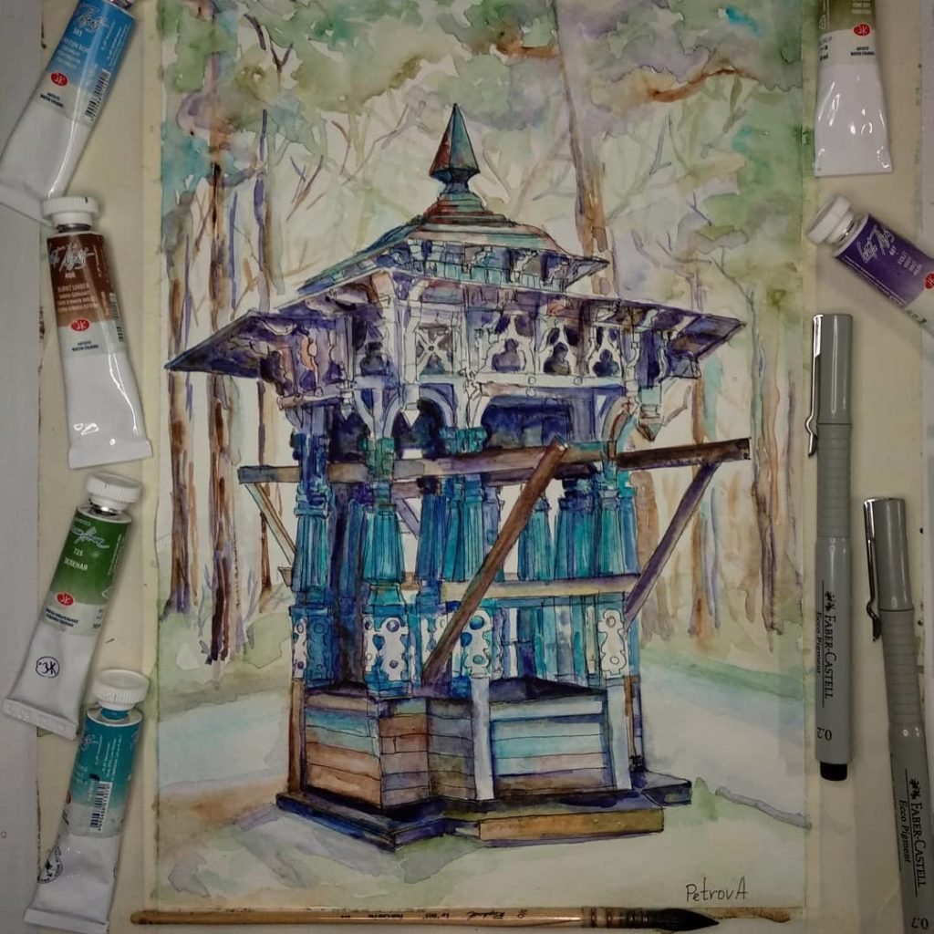 Старинные дачи Санкт Петербурга. Акварель. Архитектура.
