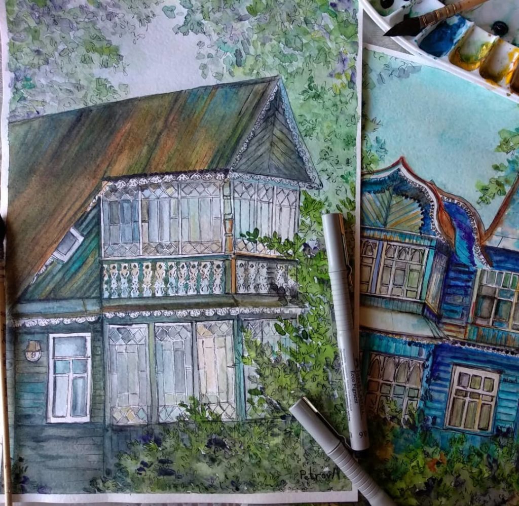 "Cottage by the Lake Razliv" watercolor. Художник Петрова Анна. Живопись на заказ.
