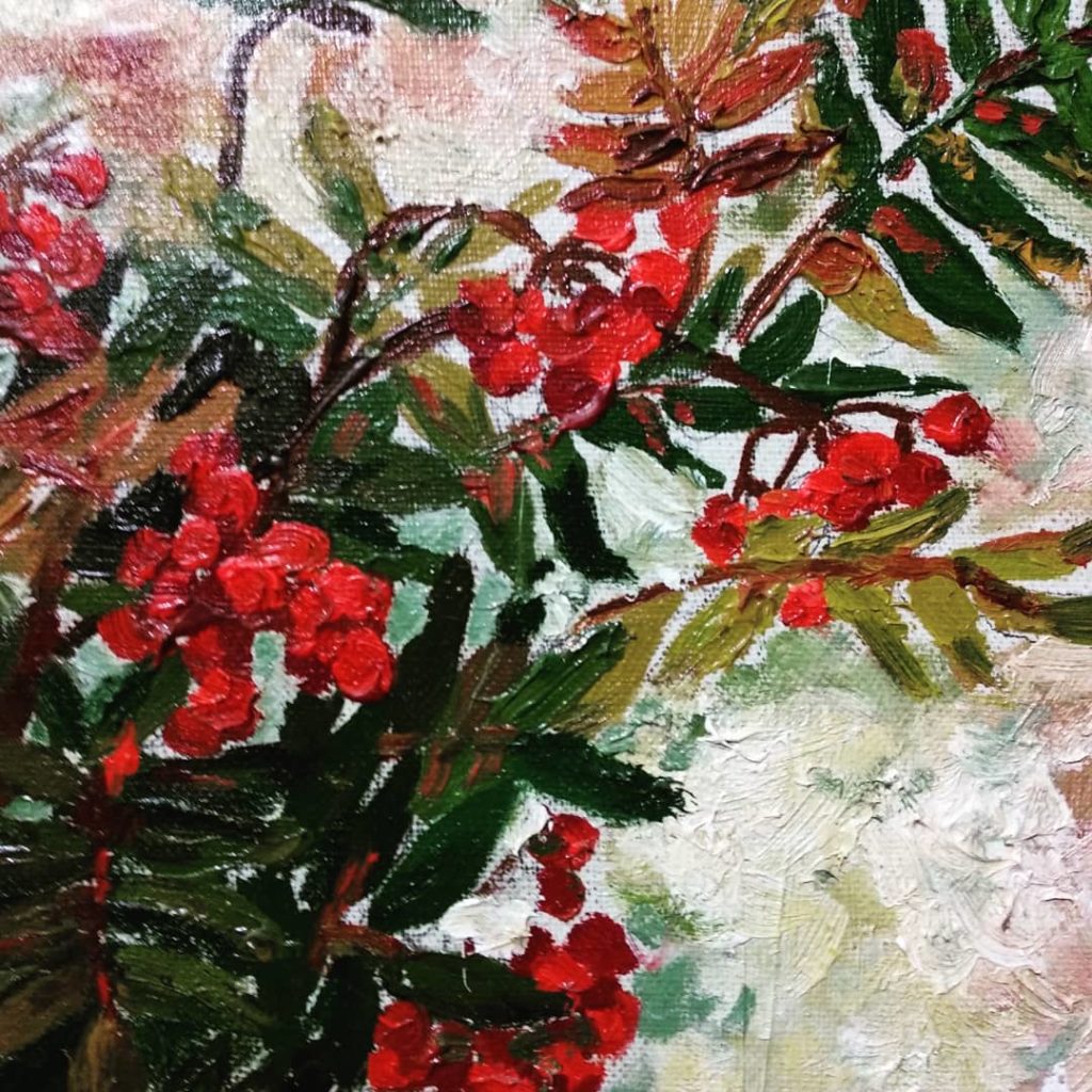 Картина маслом. купить картину, Ветки рябины, картина на заказ